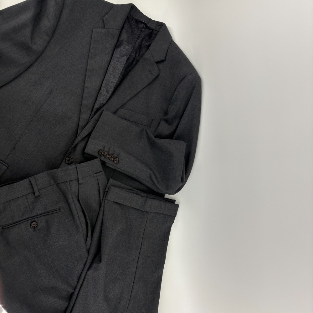 Ralph Ralph Lauren 100% Wool 2 Piece Suit Double Pleated Pants Gray 44S